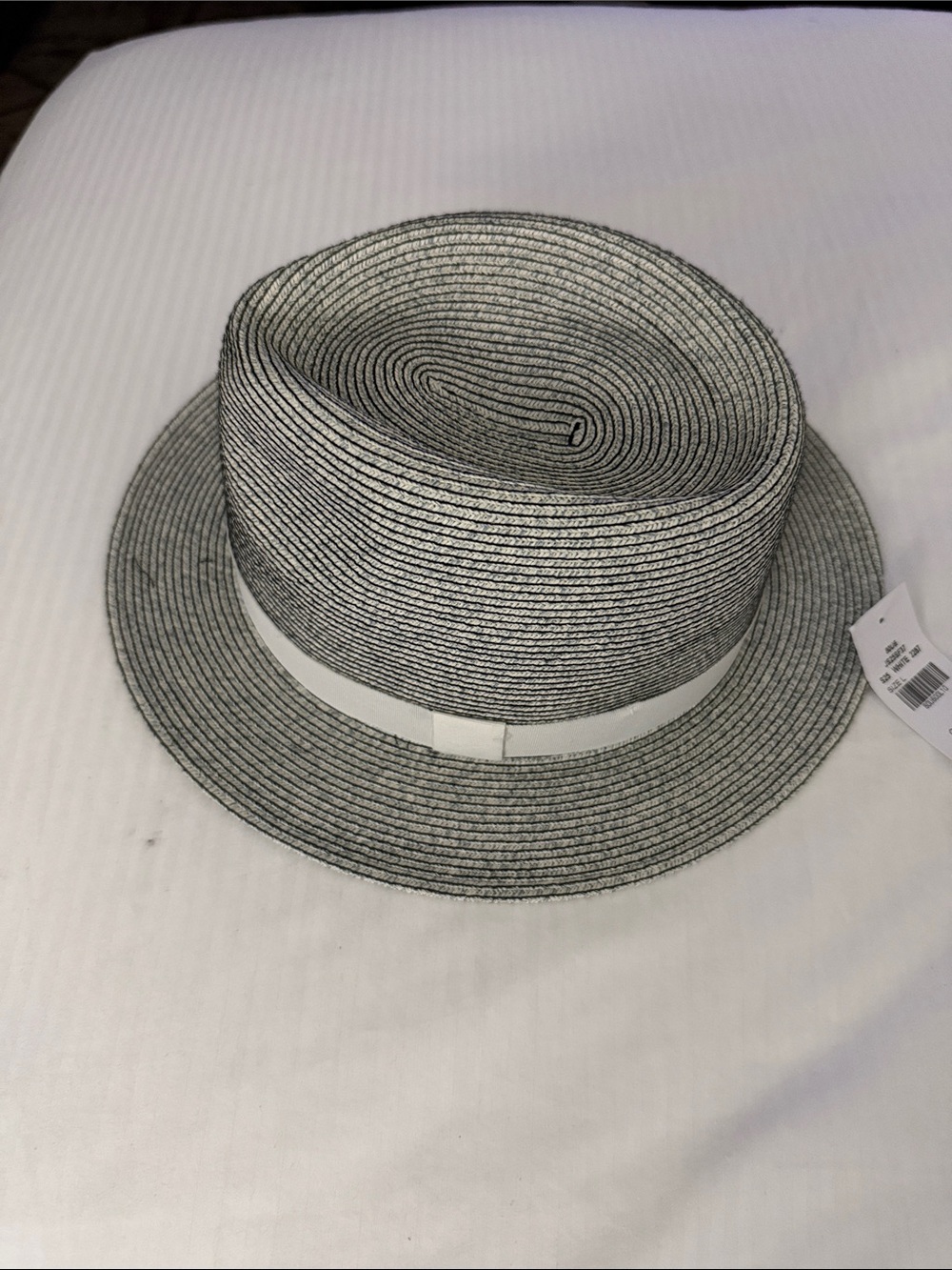 Men's Grey Straw Pork Pie Hat with White Band - Classic Summer Style